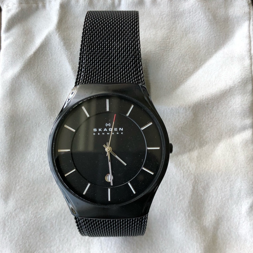 Black Skagen titanium mesh watch